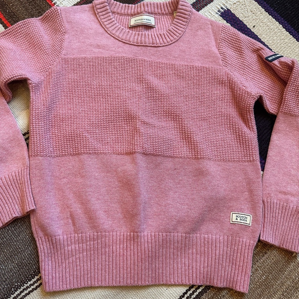 Scotch & Soda Pink Crew Neck Sweater with Ribbed Texture